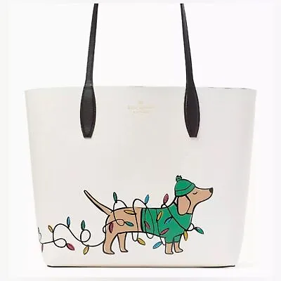 Nwt Christmas Kate Spade Claude Dachshund Lights Tote With Small Wristlet. • $289