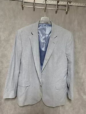 Stafford Men 2 Button Blazer 48L Blue Linen Cotton Classic Coat Jacket Luxury • $44.65