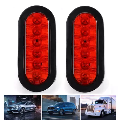 2X 6 LED 6  Red Oval Flush Mount Brake Lights Stop Tail Light Car Truck Trailer • $14.59