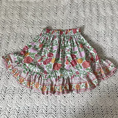 Mila Vintage Colorful Floral Print Ruffle Circle Mini Skirt (XSmall) • $34.99