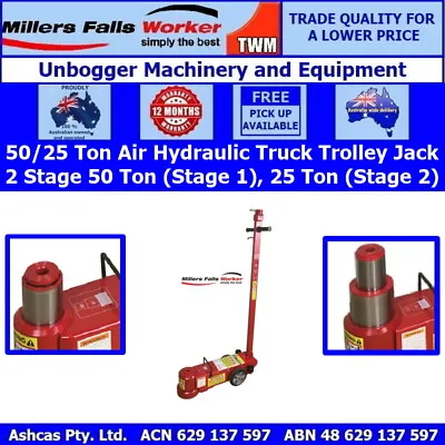 Millers Falls 50/25 Ton Air Hydraulic 2 Stage Short BodyTruck Floor Trolley Jack • $746
