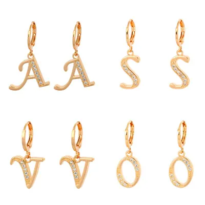 £7.89 • Buy Gold Tone Dangle Earrings 26 Initial Letter 2.5 Cm Girls Women Copper And Zircon