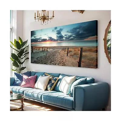 Large Wall Art Beach Sunset Ocean Nature Pictures Long Canvas Artwork Prints ... • $181.25