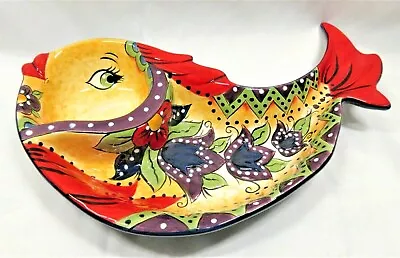 Beautiful Fish Chip & Dip Platter Beautifully Decorated Multi Color Unmarked • $45.99