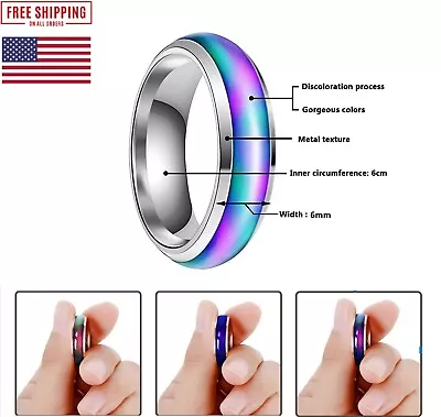 6mm Stainless Steel Temperature Color Changing Wedding Band Mood Rings Unisex • $5.27