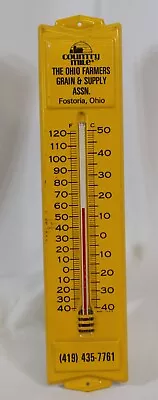 Vtg Thermometer Country Mile Ohio Farmers Grain & Supply Fostoria Metal Tall Old • $19.99