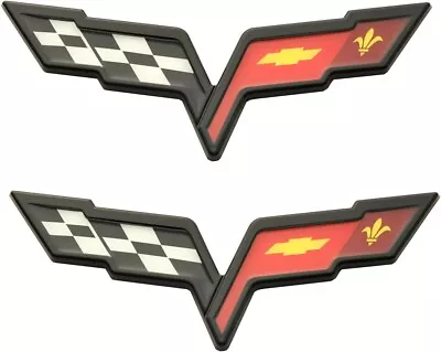 2Pcs Front Hood/Rear Crossed Flags Emblems For 2005-2013 C6 Corvette (Black) • $26.99