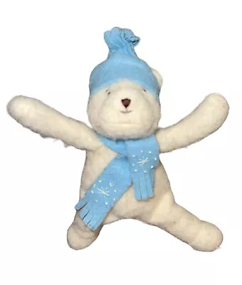 Eddie Bauer Bunnies By The Bay Stuffed Plush White Teddy Bear Blue Hat And Scarf • $18