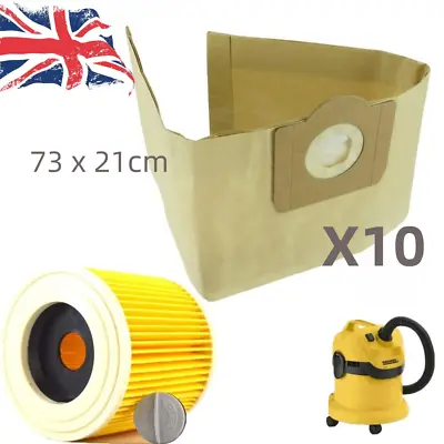  10 Large Dust Bags +Filter For KARCHER Wet & Dry WD2 WD3 NT20/1 Vacuum Cleaner • £12.99