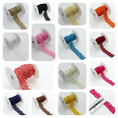 2 Meters Polyester Scallop Lace Trim Colours Guipure For Embellishing Sewing On • £4.08