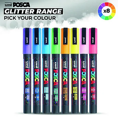 Uni Posca PC-3M Glitter Marker Range - Water-Soluble Paint Pen Opaque Colours • £5.95