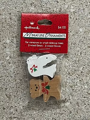 Hallmark Miniature Christmas Ornaments Wooden Bear & Doves 6ct 1988 New • $8.29