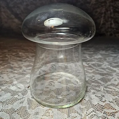 Libbey 6  Clear Glass Mushroom Terrarium Apothecary Bubble Lid Jar W Lid Vintage • $30