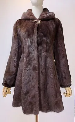 NWOT 100% Genuine Mink Hooded Long Coat Thick Fur A-Line Fits US S/M/4-8 • $1250