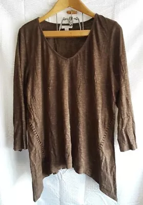 J Jill Petite V-Neck 3/4 Sleeve Linen Blend Blouse Size LP Brown • $12.85