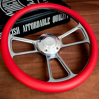 14  Polished Half Wrap Steering Wheel Red For Chevy Muscle C10 Ford Hot Rod • $124.33