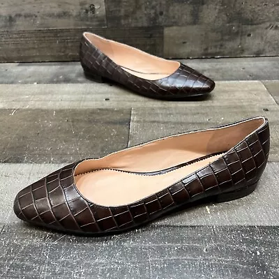 J Crew Womens Brown Leather Reptile Embossed Slip On Loafers Size 8.5 • $25