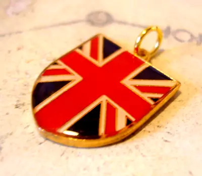 Pocket Watch Chain Fob Union Jack UK Flag 12ct Gold Plated Enamel Fob 1970s • £20