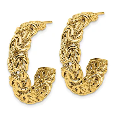 18K Yellow Gold Byzantine Post C Hoop Earrings • $1127