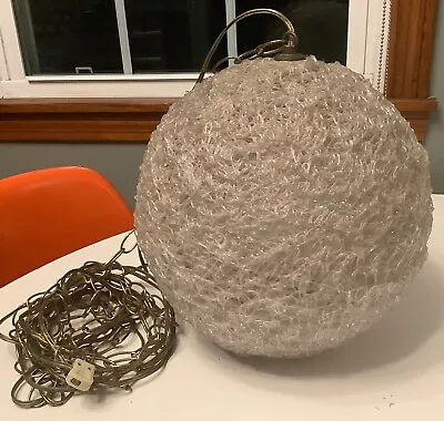 MCM Mid Century Modern White Lucite Spaghetti Ball Hanging Lamp  12  • $69.99