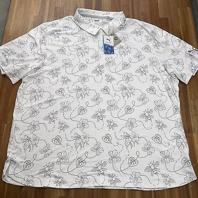 Puma Cloudspun Polo Shirt Mens XXL White Pollinators Bee Print Golf 536640 • $29.99