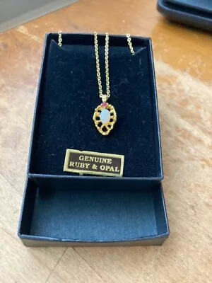 Vintage Van Doran Genuine Ruby And Opal Necklace In Original Box (FC103-1/M72) • $24.95