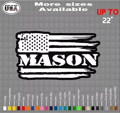 Mason American Flag Vinyl Decal Sticker | Brick / Stone Mason Decals / Stickers  • $16.99