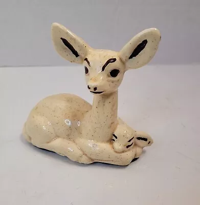 Vtg Mother Doe Deer Fawn Porcelain Ceramic Figurine Tonal Neutral Nature MCM • $9.95