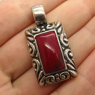 925 Sterling Silver Vintage Mexico Real Coral Swirl Design Slide Pendant • $41.99