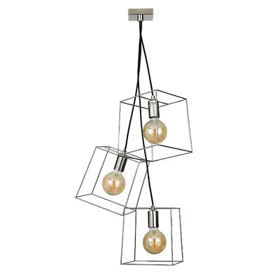 Litecraft Ceiling Pendant 3 Light With Wire Frame Cube Shade - Nickel Clearance  • £69.99