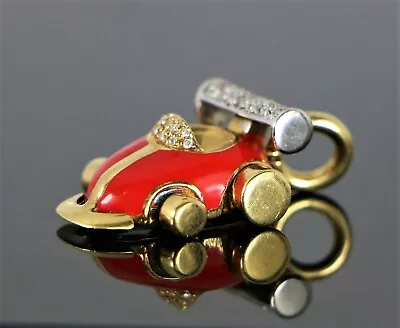 $6200 Aaron Basha 18k Gold 3D Pave Diamond Red Enamel Grand Prix Race Car Charm • $2850