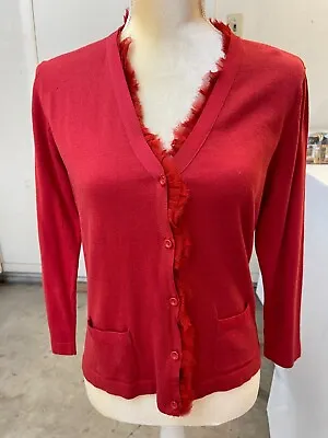 Cabi Red Ruffle Front Cardigan Cotton/cashmere Size Medium • $15