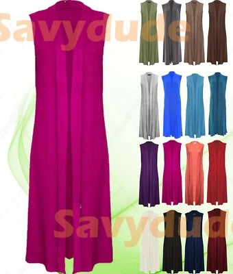 £12.99 • Buy Womens Crepe Long Sleeveless Line Ladies Open Duster Jacket Top Maxi Waistcoat
