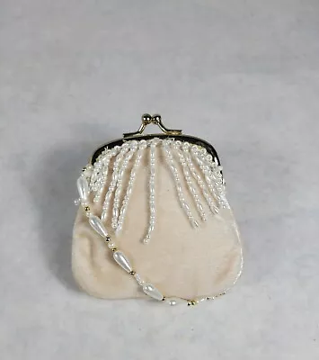 Vintage Compact/Lipstick Or Coin Purse Ivory Velvet & Pearl Evening Wedding  • $13.50