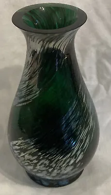 Vintage Caithness Glass Emerald Green Silver Art Glass Vase • £10