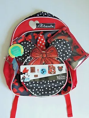 Disney Minnie Mouse 16  Backpack 5 Pc. Set Lunch Tote Pencil Case Cinch Bag NWT • £22.80