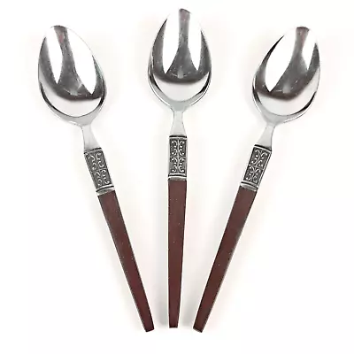 Vintage 1960's Ekco Eterna 3-pc Lot La Joya Stainless Steel Wooden Handle Spoons • $19.95