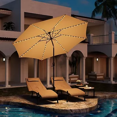 3M Solar-Powered Garden Patio Parasol Lighted Umbrella Table Market Umbrella • £79.95