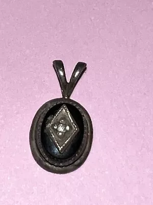 Tiny Antique Victorian Sterling Onyx Diamond Mourning Pendant  • $74.99