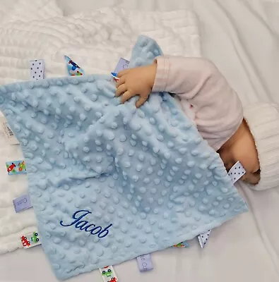£5.49 • Buy Personalised Baby Soft Dimple Comforter Taggy Taggie Tag  Blanket Boy Girl Gift 