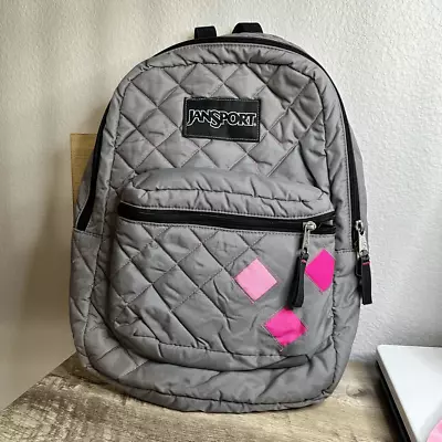 Jansport Grey Pink Quilted Backpack • £23.14