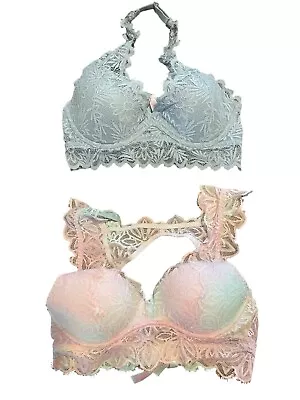 Lot Of 2  PINK Victoria’s Secret  Lace  Push Up Bralette Size Small • $19.95