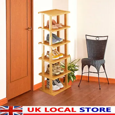 6 Tiers Tall Narrow Shoe Rack Sturdy Wooden Shelf Closet Shoe Organizer Storage • £14.99