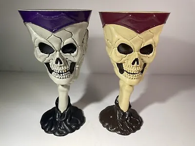 LOT Of 2 Halloween Skull Skeleton Hand Goblets Wine Glass Cups Plastic Bones 7  • $15.99
