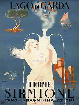 Travel Tourism Lake Garda Italy Castle Boat Tree Poster Art Print Bb2854b • £11.99