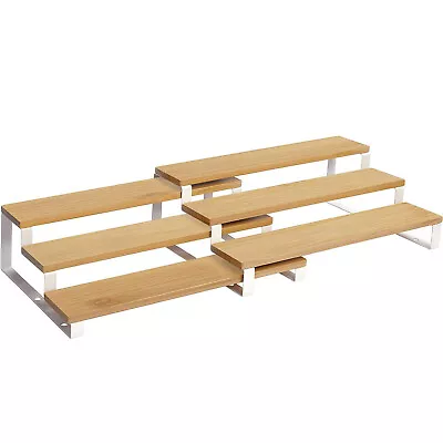 Set Of 2 Bamboo Expandable Display Shelf 3 Tier Spice Organization For Cabinet • $16.95