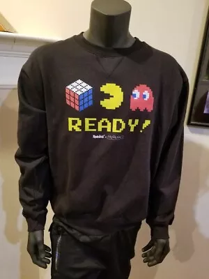 Rubik's X Pacman Play Again Black Fleece Sweatshirt Sz: Lrg NWT • $20