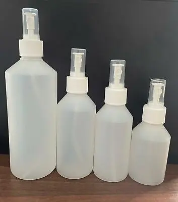 150ml 200ml 250ml 500ml HDPE Plastic Bottles With WHITE ATOMIZER Mist Sprays UK • £3.95