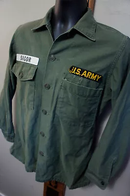 Vintage Vietnam Enlisted Army OG-107 OD Sateen Cotton Fatigue Shirt  S46 • $27