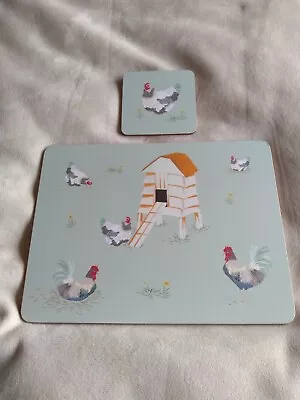 Laura  Ashley Single  Placemat & Coaster Country Kitchen Hens Chicken House New • £12.99